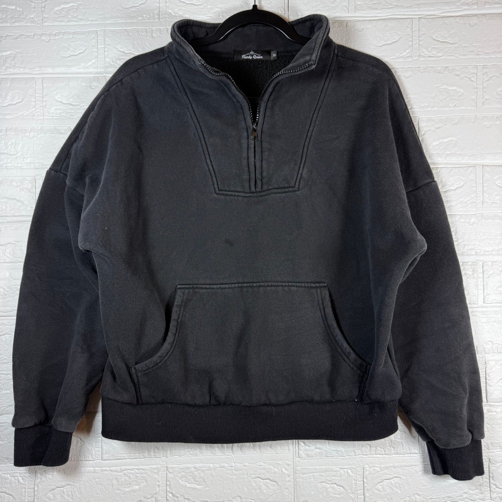 Trendy Queen Quarter Zip Pullover Women Size M Black Oversized Fleece Sweatshirt